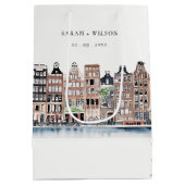 Amsterdam Dutch Canal Watercolor Landscape Wedding Mittlere Geschenktüte (Rückseite)