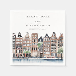 Amsterdam Dutch Canal Watercolor Landscape Wedding Serviette