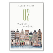 Amsterdam Dutch Canal Watercolor Landscape Wedding Tischnummer (Rückseite)