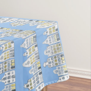 Amsterdam Dutch Houses Watercolor Village Blue Tischdecke