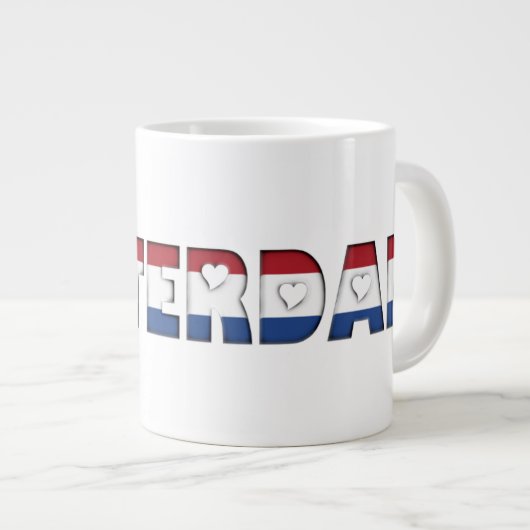 Amsterdam Flag Farben Typografie Muster Herz Jumbo-Tasse (Vorderseite Rechts)
