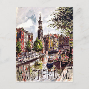 Amsterdam, Gebäude und Stadtport. Vintage-Reise Postkarte