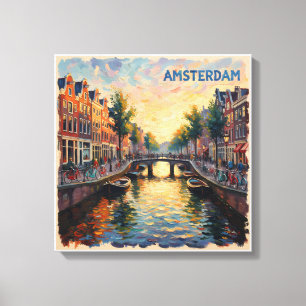 Amsterdam Goldene Grachten Spiegelungen Leinwand