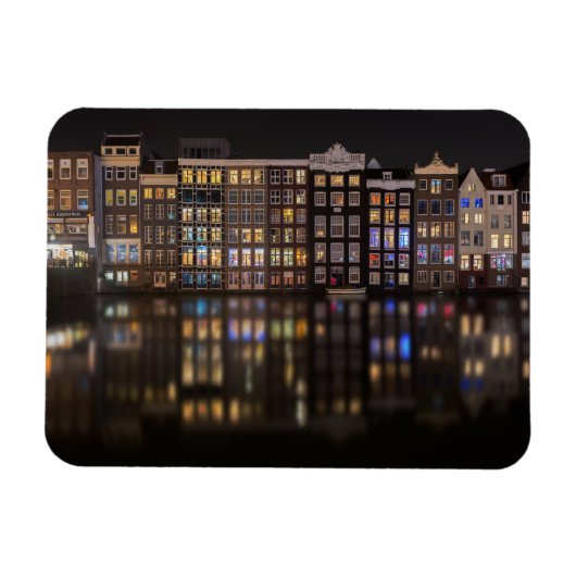 Amsterdam-Häuser mit bunten Lichtern in der Nacht Magnet (Horizontal)