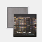 Amsterdam-Häuser mit bunten Lichtern in der Nacht Magnet (Vorderseite/Rückseite)