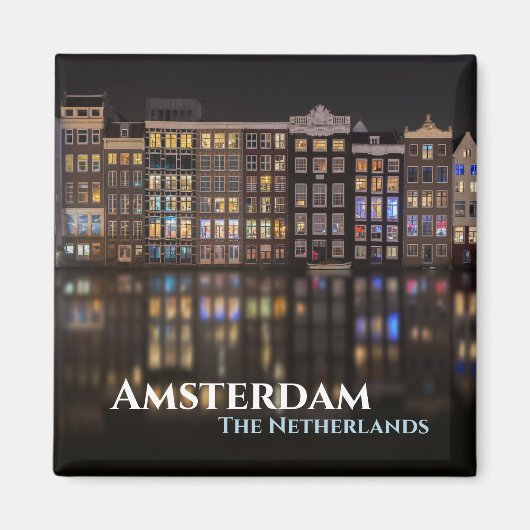 Amsterdam-Häuser mit bunten Lichtern in der Nacht Magnet (Vorne)