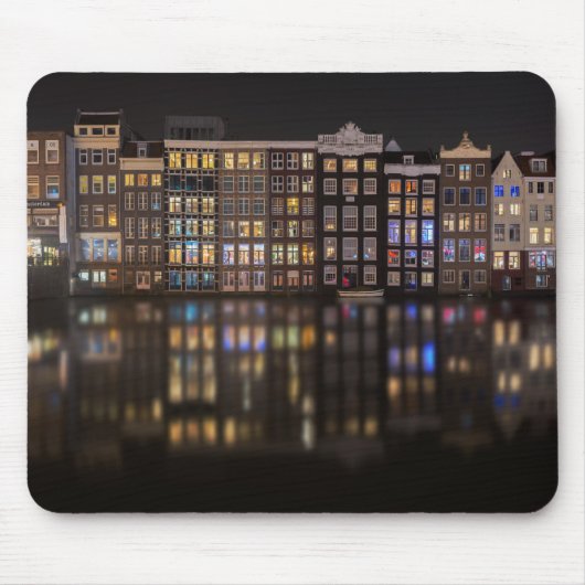 Amsterdam-Häuser mit bunten Lichtern in der Nacht Mousepad (Vorne)