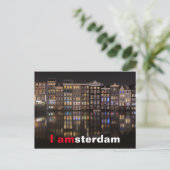 Amsterdam-Häuser mit bunten Lichtern in der Nacht Postkarte (Stehend Vorderseite)
