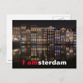 Amsterdam-Häuser mit bunten Lichtern in der Nacht Postkarte (Vorne/Hinten)