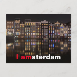 Amsterdam-Häuser mit bunten Lichtern in der Nacht Postkarte