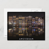Amsterdam-Häuser mit bunten Lichtern in der Nacht Postkarte (Vorne/Hinten)