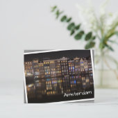 Amsterdam-Häuser mit bunten Lichtern in der Nacht Postkarte (Stehend Vorderseite)