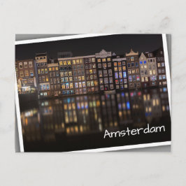 Amsterdam-Häuser mit bunten Lichtern in der Nacht Postkarte