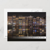 Amsterdam-Häuser mit bunten Lichtern in der Nacht Postkarte (Vorne/Hinten)