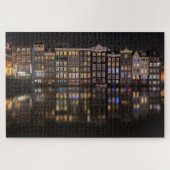Amsterdam-Häuser mit bunten Lichtern in der Nacht Puzzle (Horizontal)