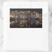 Amsterdam-Häuser mit bunten Lichtern in der Nacht Rechteckiger Aufkleber (Tasche)