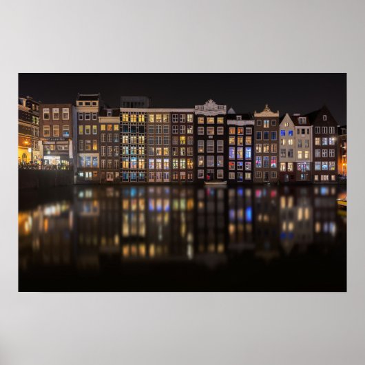 Amsterdam-Häuser mit farbenfrohen Lichtern in der Poster (Vorne)