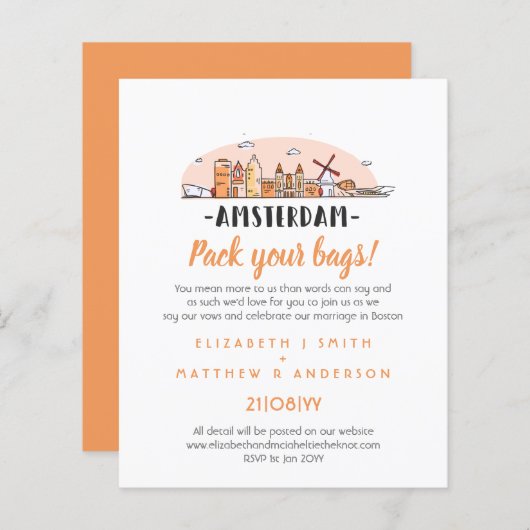 AMSTERDAM Hochzeitshandgezeichnete Skyline Moderne (Vorne/Hinten)