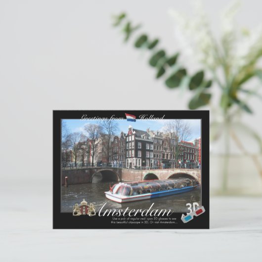Amsterdam Holland 3D Anaglyph Postcard Postkarte (Stehend Vorderseite)
