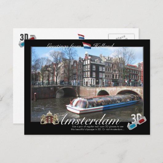 Amsterdam Holland 3D Anaglyph Postcard Postkarte (Vorne/Hinten)