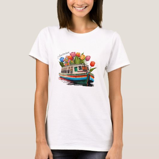 Amsterdam Holland Boat Travel T-Shirt (Vorderseite)