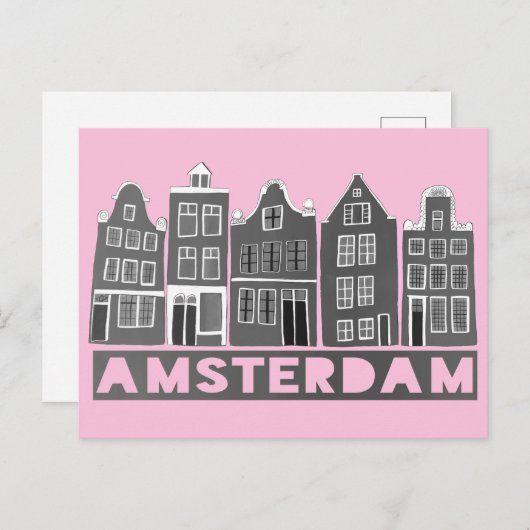 Amsterdam Holland Canal Houses Reisen Schwarz-weiß Postkarte (Vorne/Hinten)