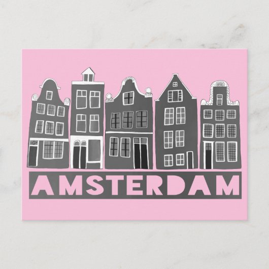 Amsterdam Holland Canal Houses Reisen Schwarz-weiß Postkarte (Vorderseite)