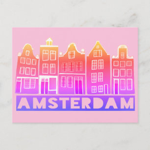 Amsterdam Holland Canal Houses Travel Colorful Postkarte