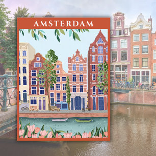 Amsterdam Holland Netherlands Watercolor Postkarte