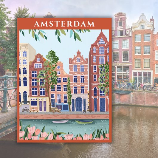 Amsterdam Holland Netherlands Watercolor Postkarte
