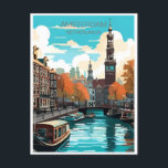 Amsterdam Holland Niederlande Vintage Niederlande Postkarte<br><div class="desc">Vintag,  Retro,  Reisen,  modern,  Aquarell,  Classic,  Holland,  Niederlande,  Amsterdam, </div>