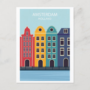 Amsterdam Holland Vintage Farbige Grachtenhäuser Postkarte