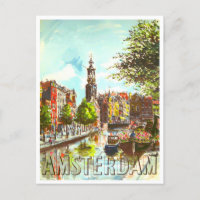 Amsterdam Holland Vintage Reise Postkarte