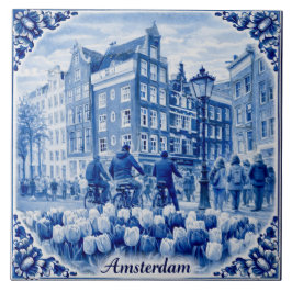 Amsterdam houses Delft Blue style tile Fliese