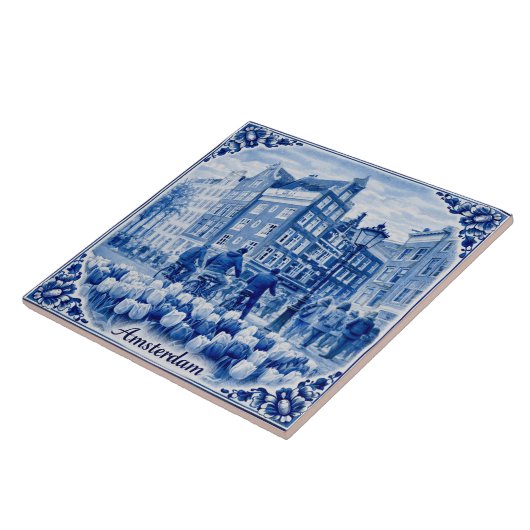 Amsterdam houses Delft Blue style tile Fliese (Seite)