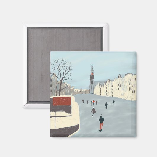 Amsterdam ice skating on the canals in winter magnet (Vorderseite/Rückseite)