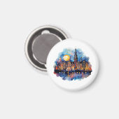 Amsterdam in der Nacht Aquarellmalerei Magnet (Vorderseite/Rückseite)