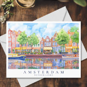 Amsterdam Kanal & Boote Wasserfarbenreise Postkarte