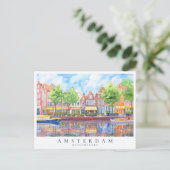 Amsterdam Kanal & Boote Wasserfarbenreise Postkarte (Stehend Vorderseite)