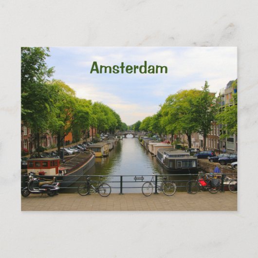 Amsterdam: Kanal, Brücken, Fahrräder, Boote, Holla Postkarte (Vorderseite)