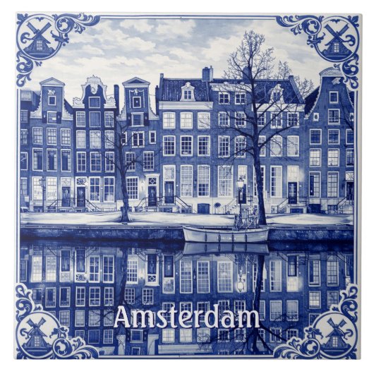 Amsterdam-Kanal Delft Blau Stil Keramikfliese (Vorderseite)