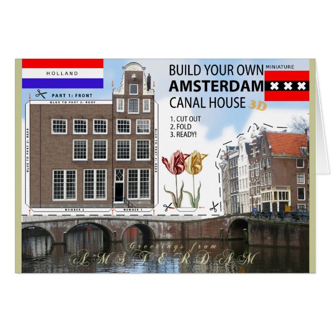 Amsterdam-Kanal-Haus-Schnitt und Falten-Foto-Karte (Vorderseite (Horizontal))