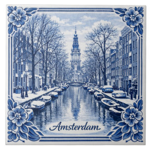 Amsterdam-Kanal im Winter Delft-Blau-Stil-Fliese Fliese