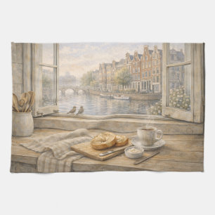 Amsterdam-Kanal-Küche Aquarell mit Morgenstimmung Geschirrtuch