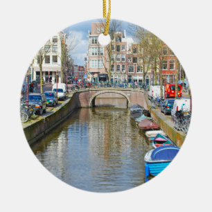 Amsterdam-Kanal mit Booten Keramikornament
