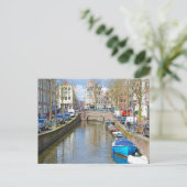 Amsterdam Kanal mit Booten Postkarte (Stehend Vorderseite)