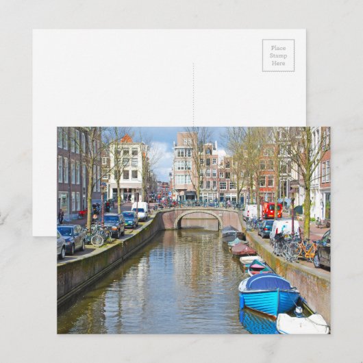 Amsterdam Kanal mit Booten Postkarte (Vorne/Hinten)