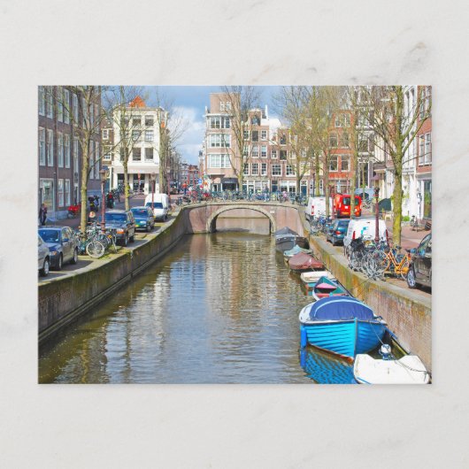 Amsterdam Kanal mit Booten Postkarte (Vorderseite)