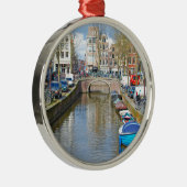 Amsterdam-Kanal mit Booten Silbernes Ornament (Rechts)