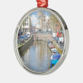 Amsterdam-Kanal mit Booten Silbernes Ornament (Links)